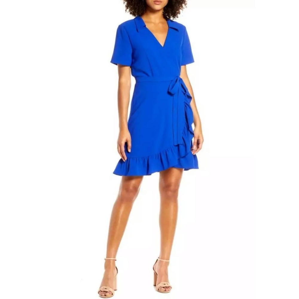 CHARLES HENRY Royal Ruffle Crepe Wrap Mini Dress - Picture 6 of 12
